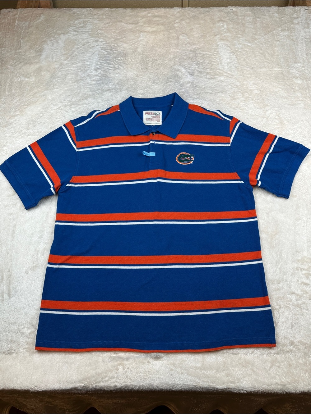 Florida Gators Press Box Polo Mens Estimated XL Blue Orange Striped NCAA UF